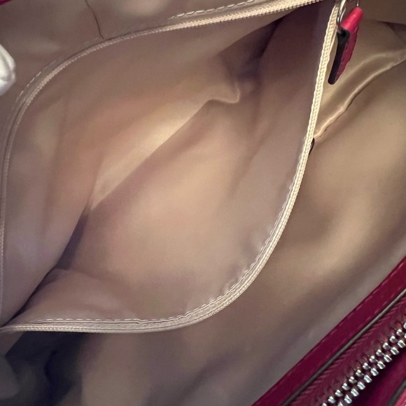 COACH Red Saffiano Leather Satchel Handbag - Picture 7 of 13